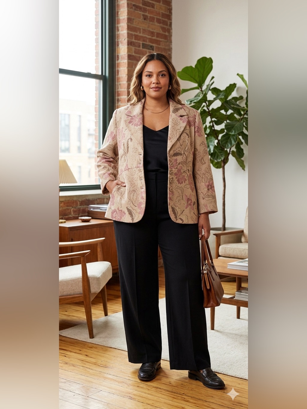 Emma James Floral Tapestry Blazer Jacket Size 16 Pink Beige Vintage Style